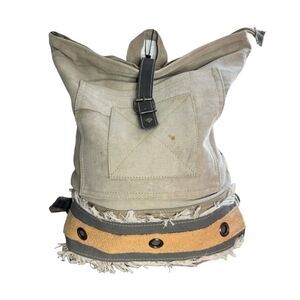 NEW Vintage Addiction recycled canvas leather embellished large tote backpack